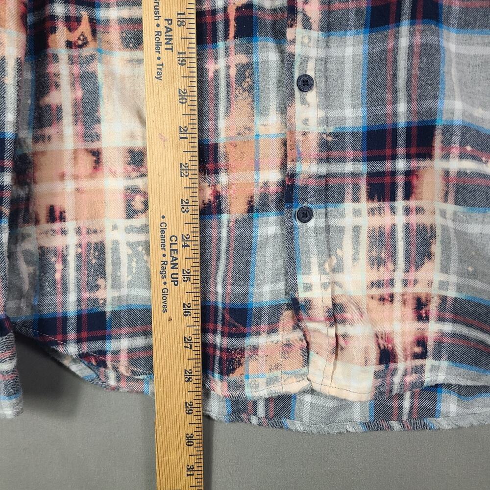 Upcycled OOAK Flannel Blue Plaid Bleached Country Western Cowgirl Rodeo Size L - Picture 10 of 11